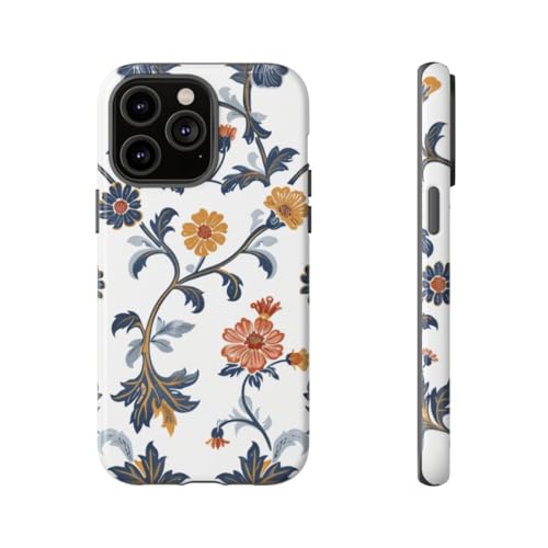 Coque rétro iPhone 14 Pro Max motif floral bleu orange pour sublimer vos photos