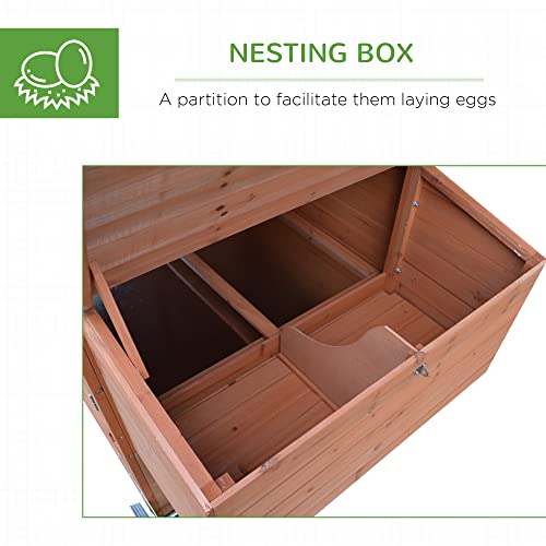 Image of PawHut 96.5 inch Chicken Coop Wooden Hen House Poultry Cage Pen Portable with Wheels and Nesting Box, Chicken Cage for Backyard Outdoor, Natural
