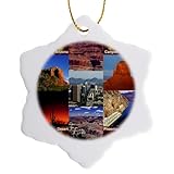 3dRose Arizona Landscape Collage Snowflake Porcelain Ornament, 3-Inch