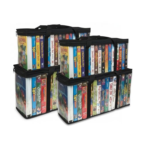 Evelots 4 Pack VHS Storage Bag-Movie Organizer-Video Tape-Handles-Hold 60-No Dust