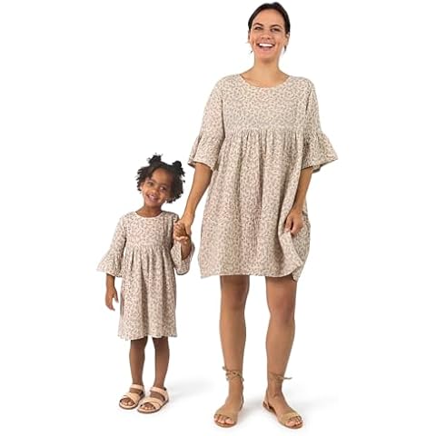 Modern Moments by Gerber Baby Girls' Toddler Mommy and Me Gauze Dress, Tan Floral, 18 Months Cover