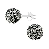 Ohrringe mit strahlender 8mm schwarzer Discokugel mit silbernen Zirkonia Steinchen
