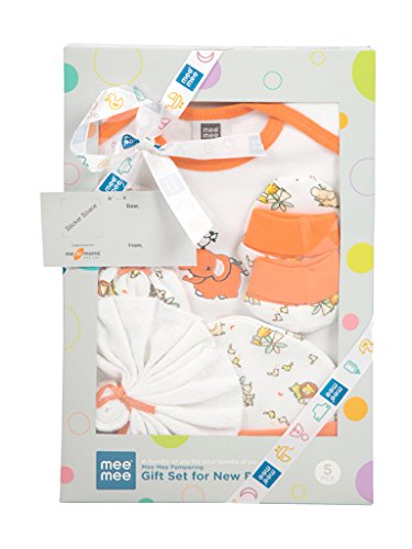 Mee Mee Soft Cotton New Born Baby Gift Set for Baby Boys, Baby Girls | Baby Clothes Gift Set (Set of 5 Pieces,Orange)