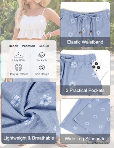 Image of Blooming Jelly Womens Boho Pants Beach Flowy Wide Leg Palazzo Pants Summer Floral Trousers Vacation Outfits