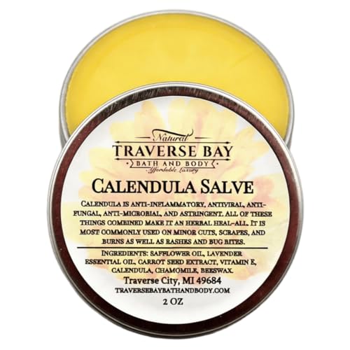 Traverse Bay Bath and Body - Calendula Salve with Calendula Chamomile Lavender Essential Oil Carrot Seed Extract - 2 oz Twist-Top Tin - All Natural Soothing Multi-Purpose Salve for Everyday Use