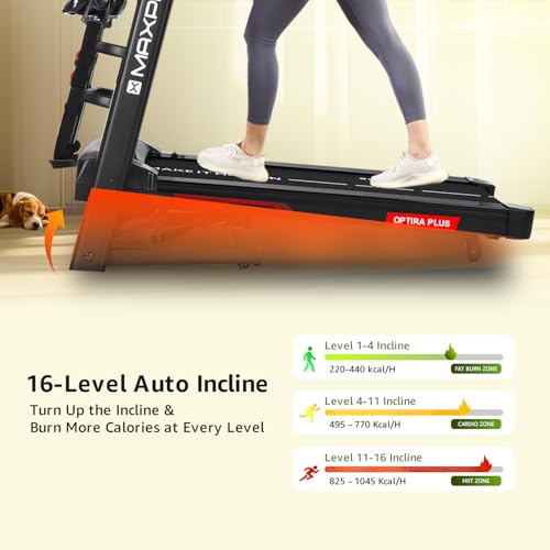 Image of Maxpro Optira Plus 6Hp Peak BLDC Motor|18km /h Speed |16 Level Motorized Incline |Bluetooth Speaker|FitShow App |130Kg User Weight |Auto Incline Hydraulic Foldable Multifunction Treadmill for Home use