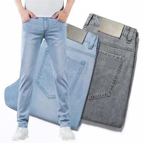 Men's Thin Lyocell Jeans Soft Stretch Slim Fit Business Fashion Casual Elastic Denim Pants2