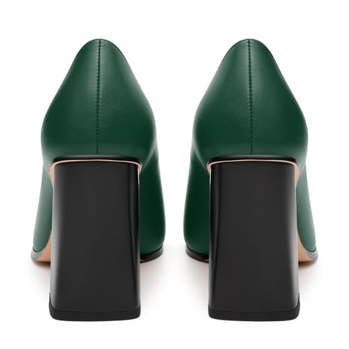 Women's High Heel Pumps, Pointed Toe Chunky Heel for Women, Leather Insole Upper Splicing Dressy 3.5" Pump4