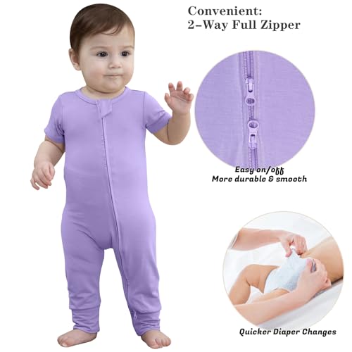 Baby Pajamas Summer Short Sleeve 2 Way Zipper Footless Rompers 0-24 Months2