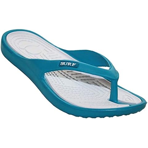 Surf Ladies Navy/Aqua Blue & Navy/Light Green Eva Toe Post Flip Flop Sandals Summer Flat Beach Shoe (Turquoise, 7) Cover