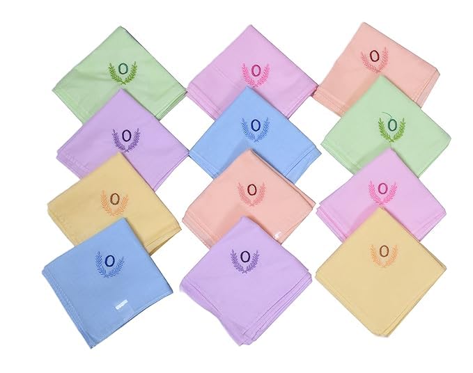 ANTONIA Personalized Cotton Women's Handkerchiefs with Embroidered Initials, Pack of 6, Assorted Colours (27 cm x 27 cm)-picture-29