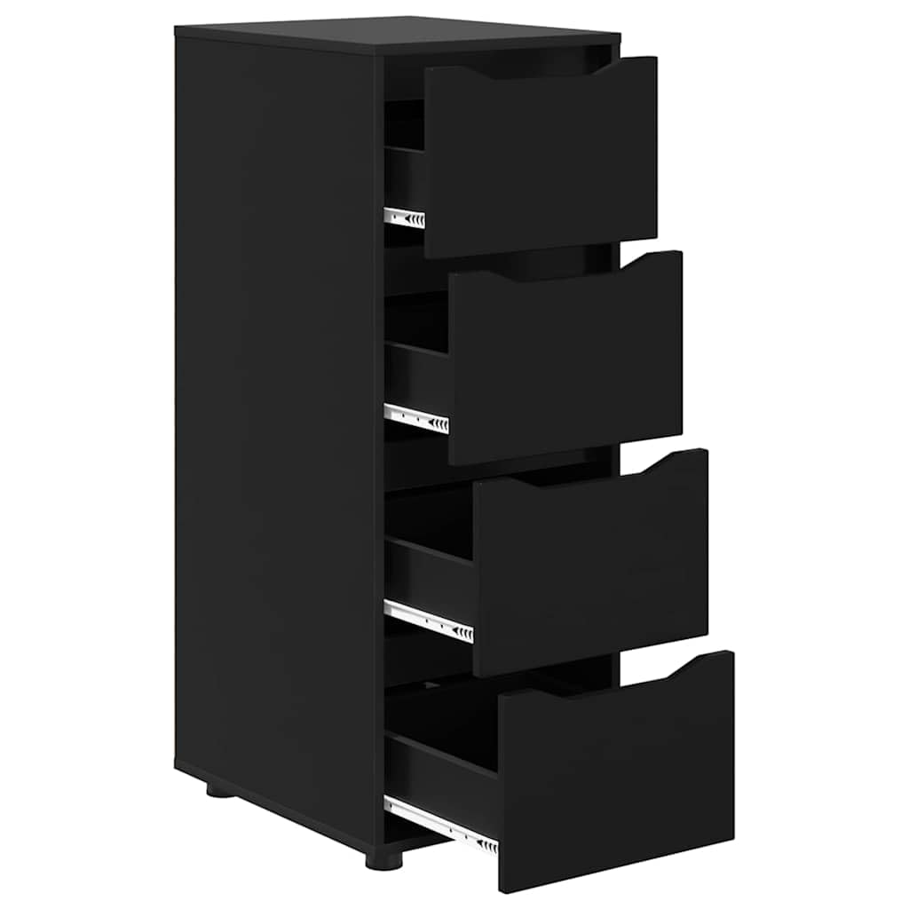 Aufbewahrungsschrank Schwarz 40 x 48 x 105 cm, Beistellschrank aus Holzwerkstoff mit 4 Schubladen, schlanker Schubladenschrank für Wohnzimmer und Schlafzimmer