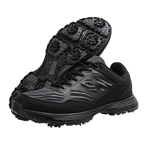 LZQpearl Chaussures De Golf Professionnelles, Hommes Bottes De Golf Toutes Saisons, Baskets Sport Golf Classiques Antidérapantes, Chaussures Course Respirantes avec Pointes (Black,11.5 (45 EU)) Cover