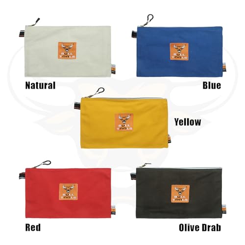 Image of BULL TOOLS Tool Pouch 100% Cotton Canvas 16 oz Tool Organizer Bag, Wrench Holder Pouch, Multi-Purpose Wrench Organizer Bag, Utility Organization Bags, Heavy Duty Brass Zipper, Metal Carabiner - 5 Pack
