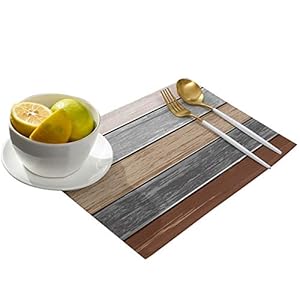 Vandarllin Placemats Set of 6, Retro Rustic Barn Wood Texture Polyester Stain Resistant Table Mats Washable Placemat Decoration for Kitchen Dining Table Ombre Ground Color Brown Grey Vandarllin Placemats Set of 6 Retro Rustic Barn Wood Texture Polyester Stain Resistant Table Mats Washable Placemat Decoration for Kitchen Dining Table Ombre Ground Color Brown Grey
