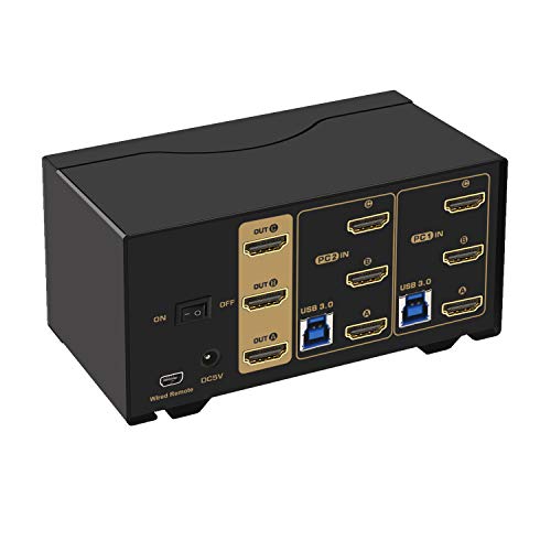 Image of CKL USB 3.0 HDMI KVM Switch Triple Monitor 2 Port Extended Display 4K 60Hz with Cables and Audio 923HUA-3