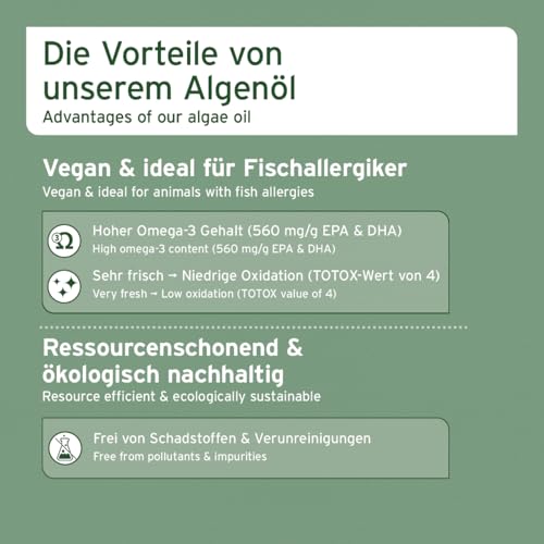 AniForte Algenöl für Pferde, Hunde & Katzen 50 ml – Hochkonzentriertes, veganes Omega-3 Öl aus Algen unterstützt Gelenke, Stoffwechsel, Fell & Haut