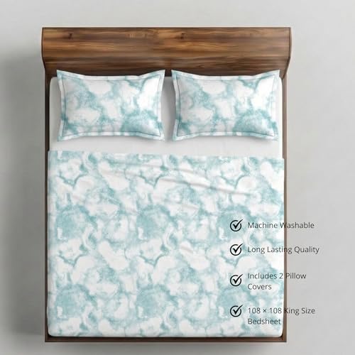 Image of VELOURA Tie-Dye Bedsheet Set, 100% Cotton, King Size 108x108 Inches, 300 Thread Count, with 2 Pillow Covers (Teal)