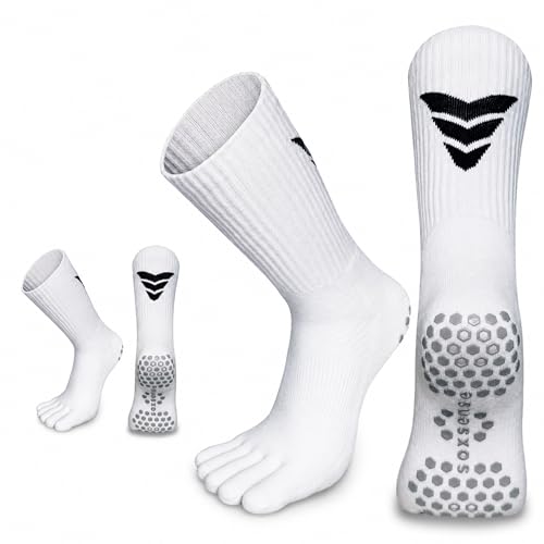 Image of Soxsense Soccer Grip Toe Socks, Non-Slip Socks for Sports & Pilates | Individual Five-Toe Design, Non-Slip Grip Sole, Supportive Arch Fit, Breathable Mesh Ventilation