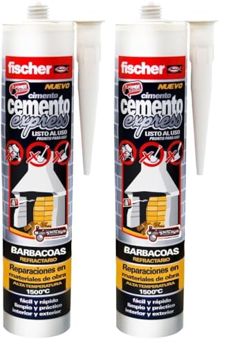 fischer - Cemento Express Barbacoas, Masilla Refractaria Especial para Barbacoas, Color Gris (310 ml) (Paquete de 2)