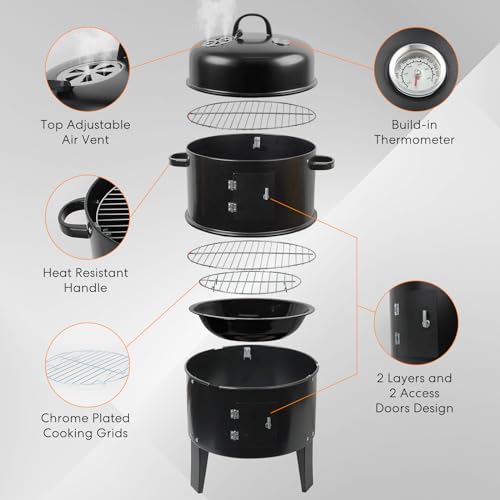 Romuss SYH0249 18 Inch Heavy-Duty Steel Charcoal Smoker - 3In1 Vertical Heavy Duty Round Charcoal Bbq Smoker Grill thumb #1