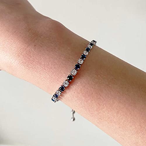 Tennis Bracelets For Women Simple Round 3 * 3mm Zircon Rose Gold Color 's Bracelet (Blue white)2