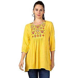 STOP by Shoppers Rayon Embroidered Round Neck Regular Tunic for Women
