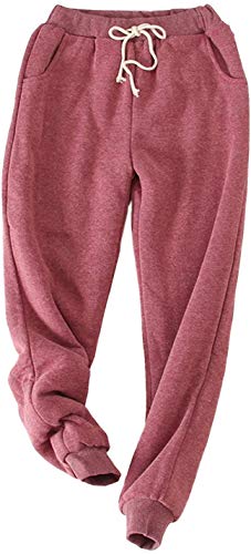 Lazutom Pantalon d'hiver chaud en polaire doublé Sherpa pour femme - Rouge - 40 Cover