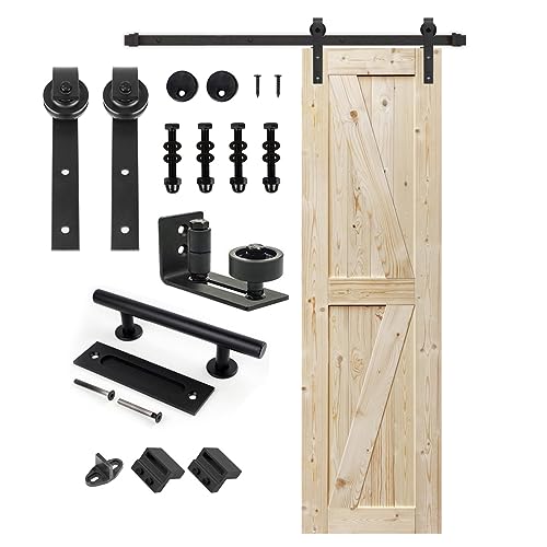 S&Z TOPHAND 24 in x 96 in Unfinished British Brace Knotty Barn Door with 4FT Sliding Door Hardware Kit/Double Surfaces/Simple Assembly is Required