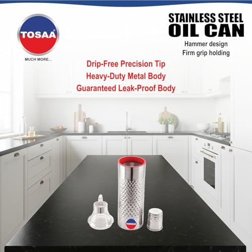Image of Tosaa Stainless Steel Mathar Oil Can Bottle| With Nozzle, Dropper & Steel Cap | Cooking Oil Container for Kitchen | Leak Proof Oil Pourer & Pot with Handle |1100ml