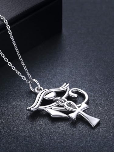 TANGPOET Eye of Horus with Ankh Pendant Necklace for Women Men 925 Sterling Silver Egyptian Protection Jewelry Gift for Birthday Christmas3