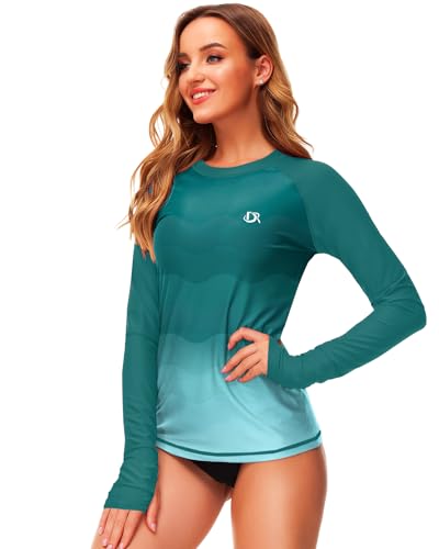 Image of Deerose Womens Gradient Rash Guard UPF 50+ Swim Shirts Surfing Top with Thumb Hole