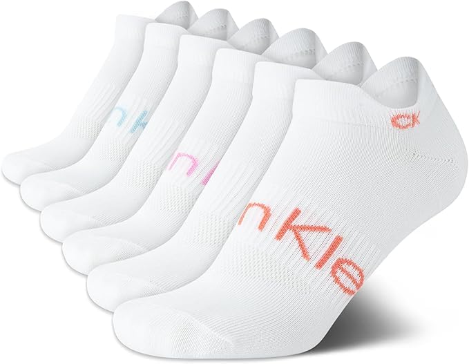 Image of Calvin Klein Womens No Show Socks - 6 Pack Lightweight Cotton Blend Cushioned Low Cut Tab Ankle Socks for Sneakers & Loafers