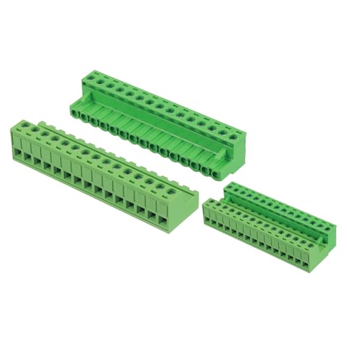 sourcing map 15 Pin 5mm 0.2 Inch Pitch PCB Mount Screw Terminal Block Connector Male Female, Green