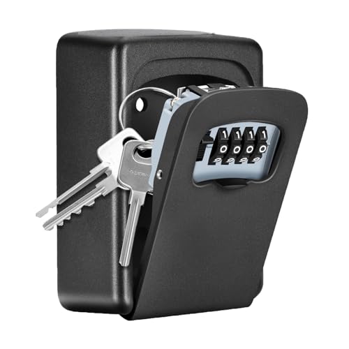 Fayleeko Key Lock Box Wall Mounted, 4 Digit Combination Lockbox for Outside, House Keys - 5 Keys Capacity, Key Safe Security Storage Lock Box for Indoor, Outdoor, Garage, Garden, Store (Black, 1Pack)