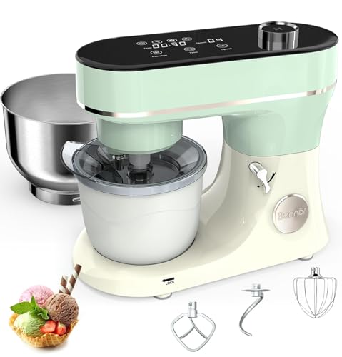 Image of Stand Mixer Set, 6QT Kitchen Mixer with LED Touchscreen, 11-Speed Tilt-Head Mixer with Timer, 4 Preset Menus, Stainless Steel Bowl, Dough Hook, Whisk, Beater,Plus 2QT Ice Cream Maker Attachment