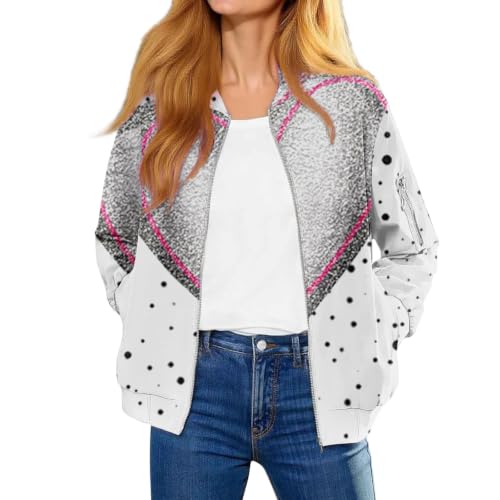 Chaqueta bomber estampada para mujer, ligera, con cremallera, de verano, estilo piloto, casual, corta, cortavientos, abrigos de transición con bolsillos, manga larga, cuello redondo, ropa de calle a