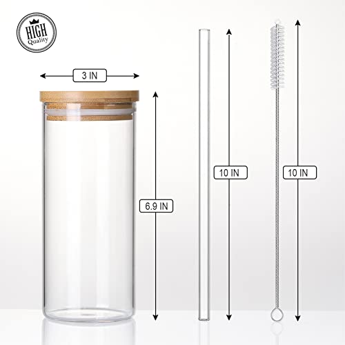4 Set 20 Oz Drinking Glasses With Bamboo Lids And Straws, Borosilicate Glass Tumbler Cups - Tall Clear Iced Coffee Cups For Smoothie, Water, Juice, Coffee Bar Accessories - Cute Gifts, Reusable #TOP4