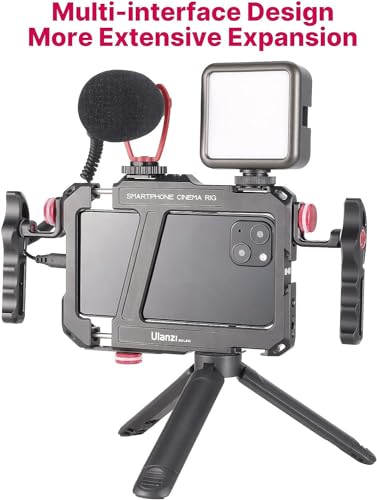 Ulanzi Smartphone Video Rig With Handles,Lino Filmmaking Case Aluminum Alloy Phone Video Stabilizer Grip Tripod Mount For Video Maker Videographer With Cold Shoe For Iphone 13 Mini Pro Max-Black