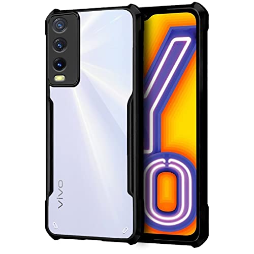 Image of Fashionury Back Cover for Vivo Y20 / Vivo Y20i | Four Corner Hybrid Soft PC Anti Clear Gel TPU Bumper Case [Shock Proof] [Anti-Slip] (Black)