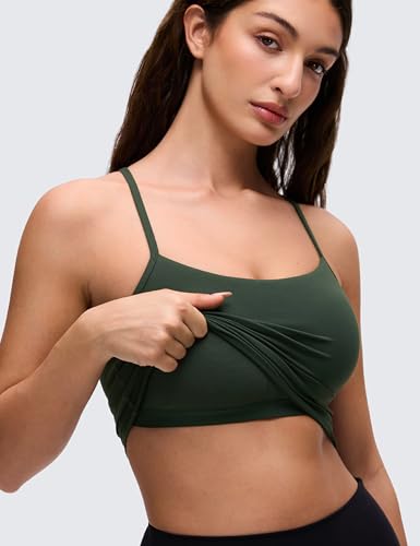 Image of CRZ YOGA Butterluxe Y Back Crop Tank Tops for Women - Spaghetti Straps Racerback Padded Yoga Workout Longline Sports Bras