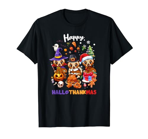 Faultier Happy Hallothankmas Weihnachten Thanksgiving Halloween T-Shirt