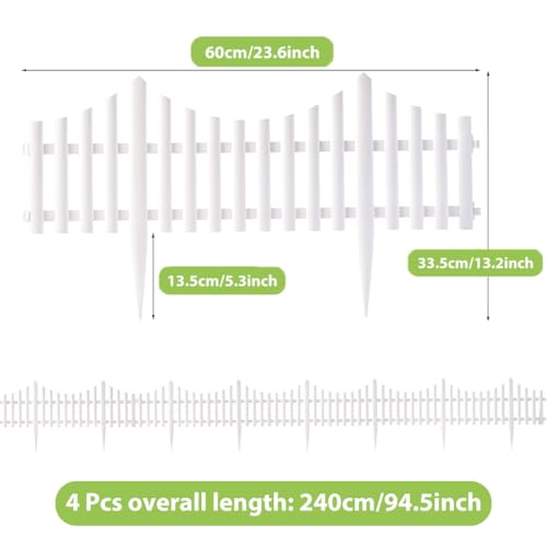 Image of HASTHIP 4Pcs Outdoor Garden Fence Border, 60x33.5cm Garden Edging Fence Decorative, PVC Plastic Garden Picket Fence Panel, White Decorative Fence for Garden, Decorative Fencing for Pathway, Yard