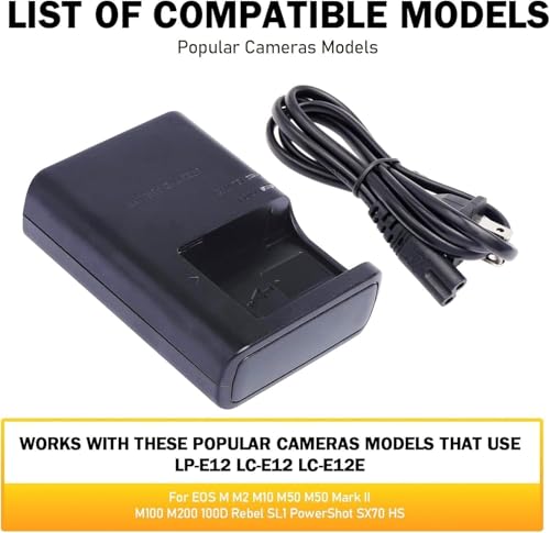 Image of LP-E12 /LC-E12E Battery Charger for Canon SX70 HS, Rebel SL1, EOS-M, EOS M2, EOS M10, EOS M50, EOS M100 Mirrorless Digital Cameras
