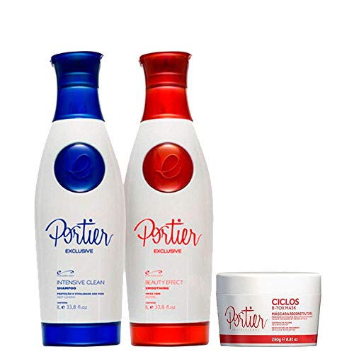 Portier Exclusive Professional Brazilian Progressive Keratin Treatment 34oz + B-Tox Reconstructive Mask Volume Control Reducer Treatment