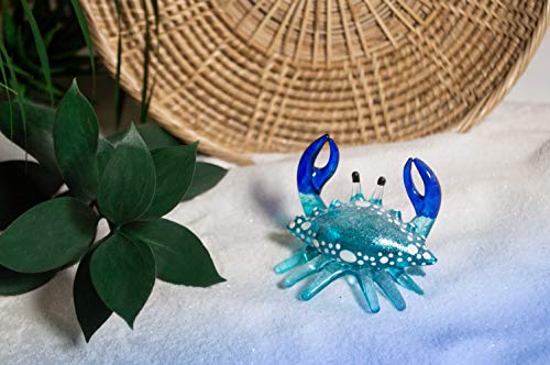 Witnystore 2½" Long Sparkling Light Blue Crab Blown Glass Figurine Animal Sea Life Crystal Miniature Handmade Figure Collectible Gift #TOP5