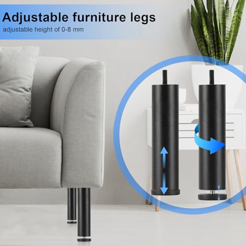 Patas de sofá en aleación de aluminio negro de 20 cm con base regulable 5