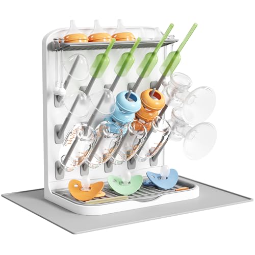 Lifewit Grand éGouttoir à Biberons avec Tapis de Drainage, éGouttoir Vertical à 15 Crochets avec BoîTe à TéTines Amovible, Adapté Aux Pailles sous...