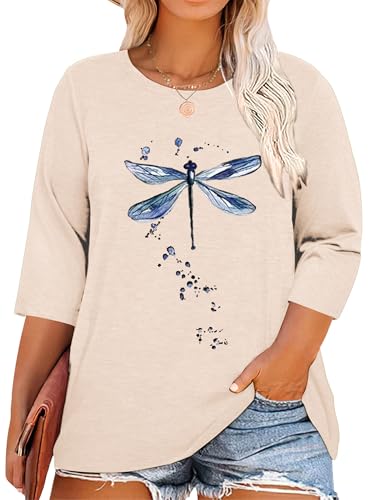 Chulianyouhuo Plus Size Tops for Women Cute Graphic Tees 3/4 Sleeve Flower Print Loose Fit Summer Casual T Shirts