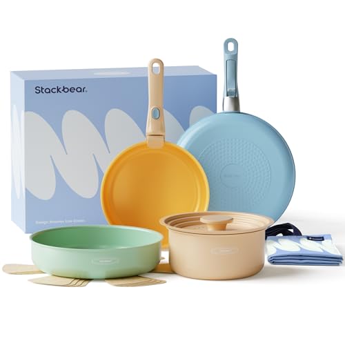 Comparison: Best Camping Cook Set Non Stick 6 Stackbear Ceramic Cookware Set, Detachable Handle Pots and Pans Non Stick, 12-Piece Camping Cooking Set Nonstick with Storage Bag, Anti-Scratch Pads, PFOA Free, RV Camping Essentials